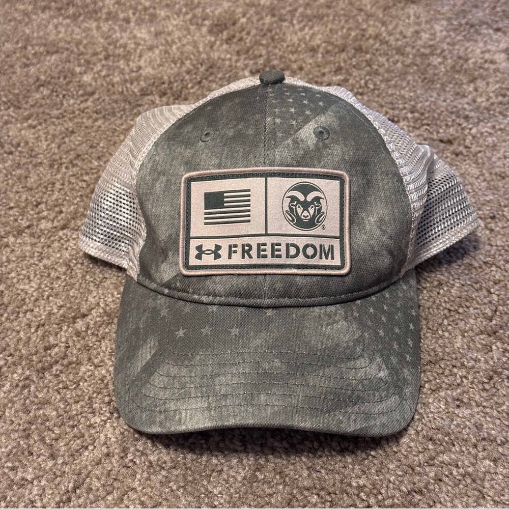Under Armour Freedom Trucker Hat Cap Mens Green Adjustable Strap Embroidered